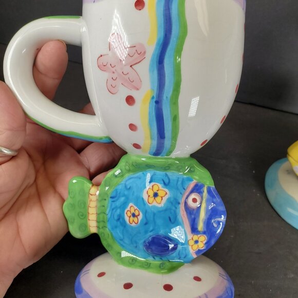 Tropical Fish Hand Painted Tall Tumbler Mug Set | Bella Casa by Ganz Coastal - Picture 5 of 9